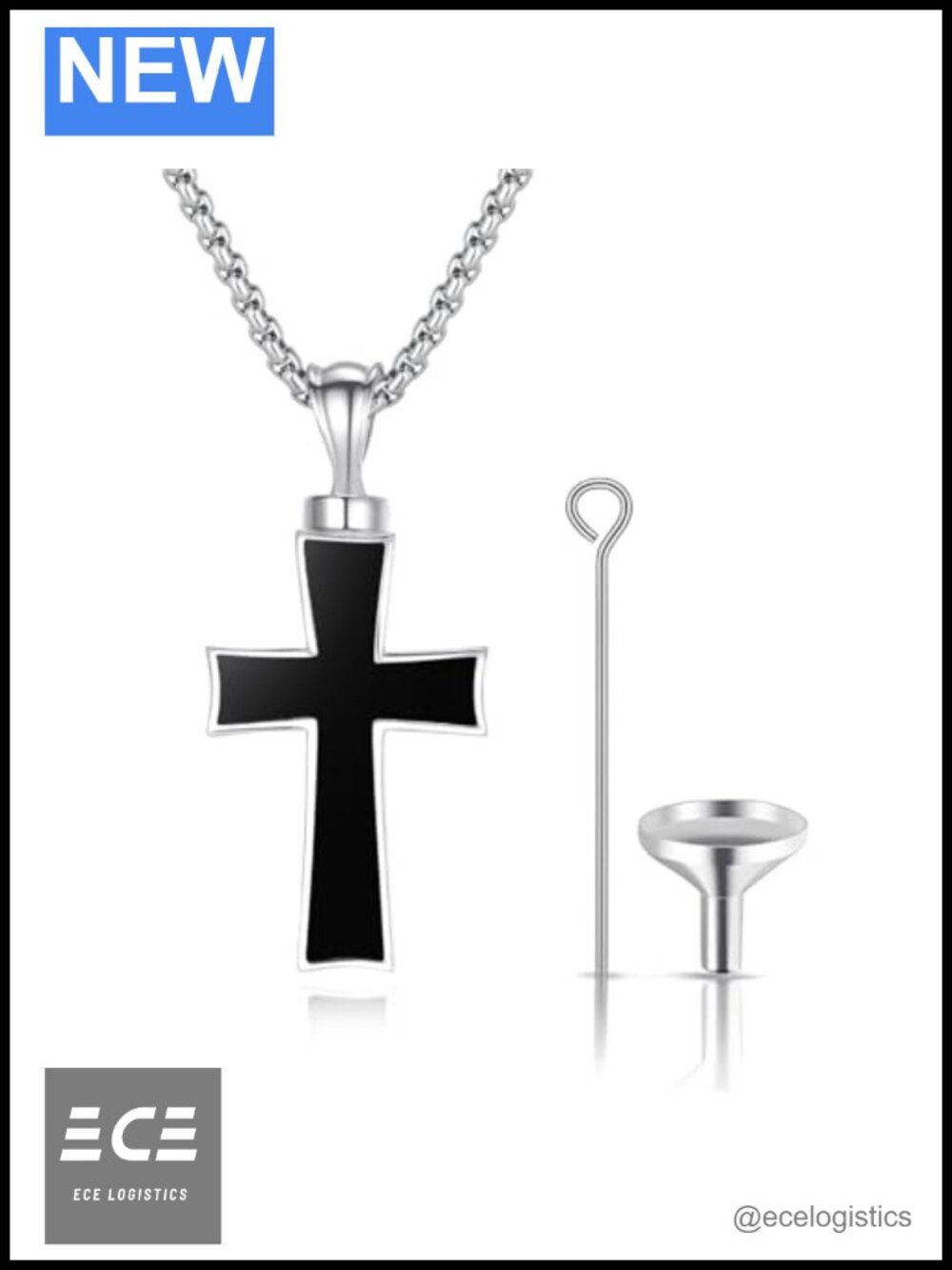 925 Sterling Silver Cross Urn Necklace Cremation Jewelry for Ashes with Black